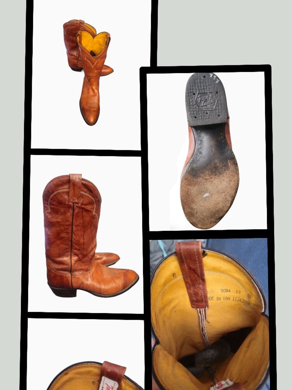 VINTAGE TONY LAMA MEN'S COGNAC LEATHER WESTERN COWBOY BOOTS • SIZE 13D